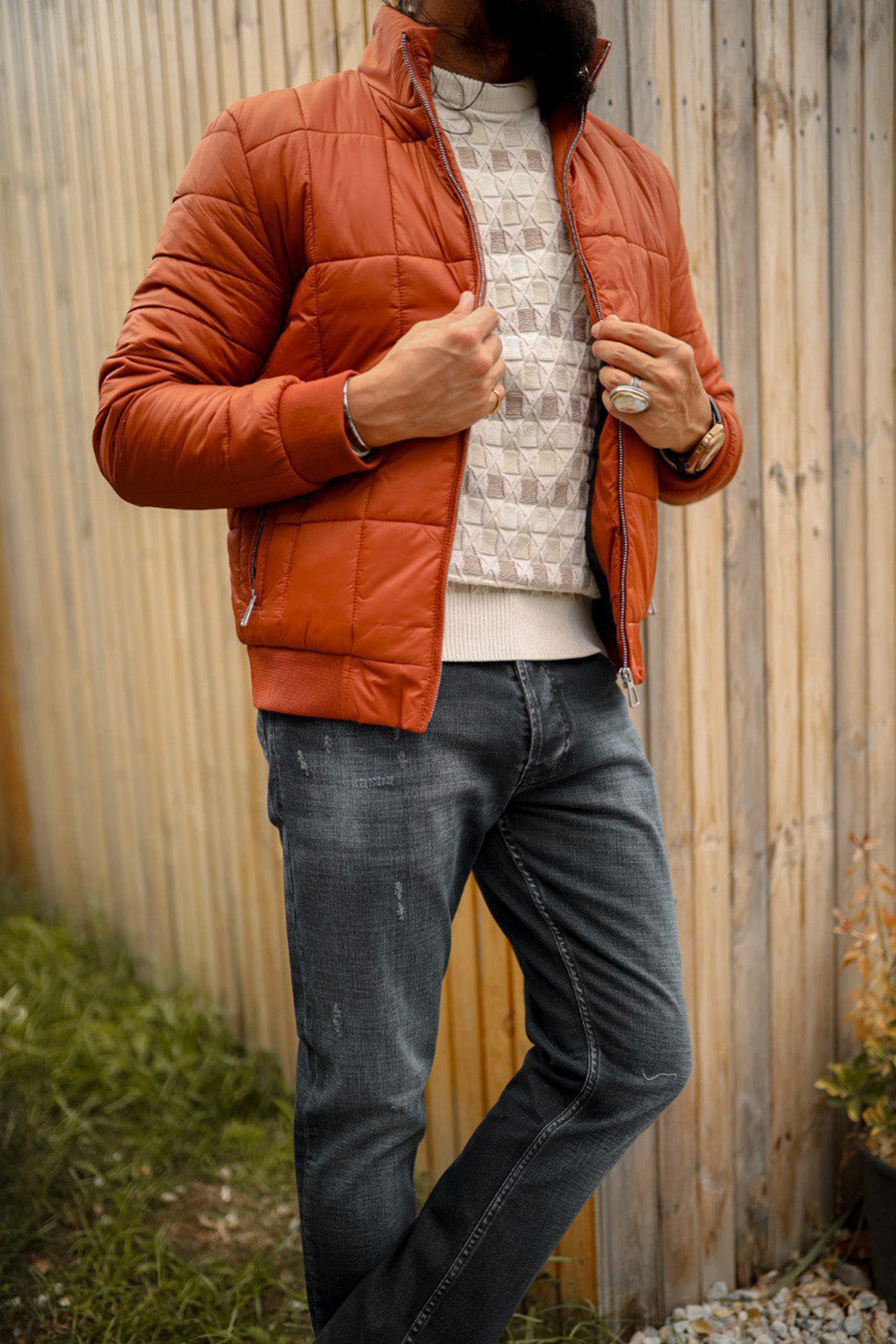 Mazonni Verona Men’s Casual Orange Winter Coat Warm Quilted Outerwear
