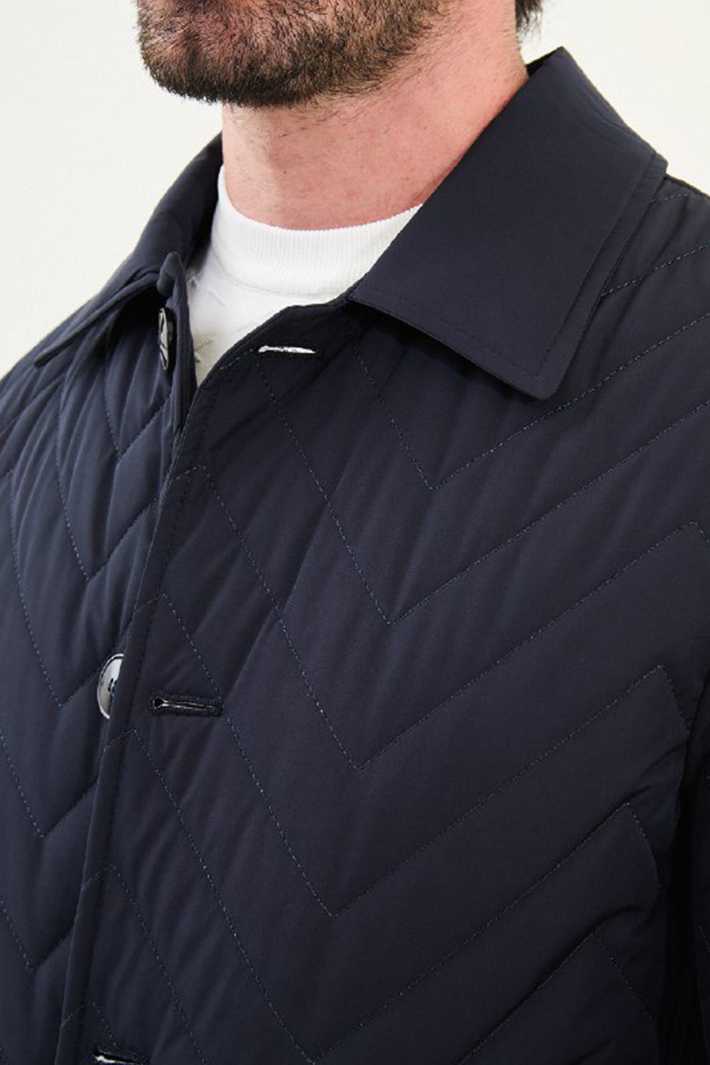 Mazonni Torino Men’s Navy Quilted Coat Long Sleeve Button Jacket